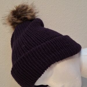 Handmade Chic Purple Knit Beanie with Faux Fur Pom